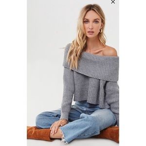 Off the shoulder ribbed sweater Gray color
